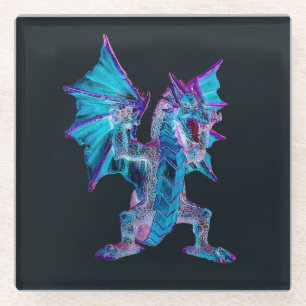 Fantasy Blue Fire Dragon  Glass Coaster