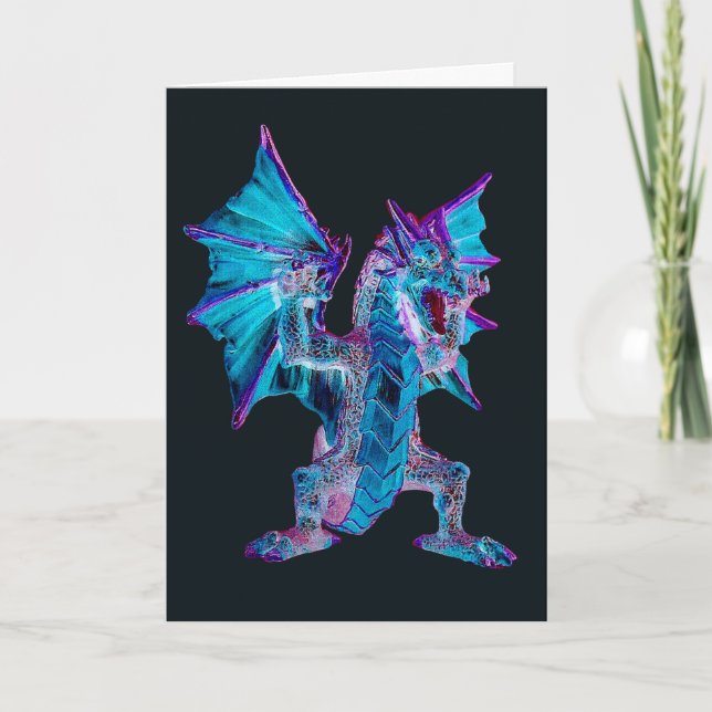 Fantasy Blue Fire Dragon Greeting Card (Front)