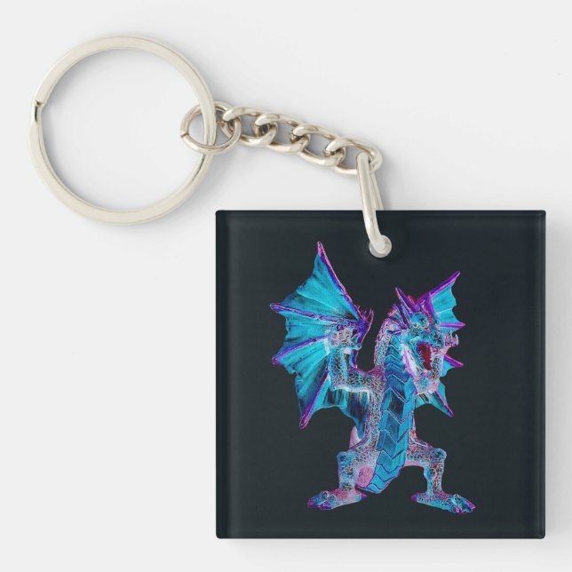 Fantasy Blue Fire Dragon  Key Ring (Front)