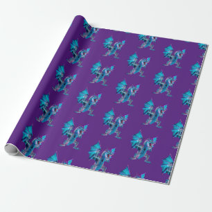 Fantasy Blue Fire Dragon Purple Wrapping Paper