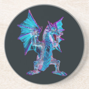 Fantasy Blue Fire Dragon Sandstone Coaster