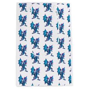 Fantasy Blue Fire Dragon White Medium Gift Bag