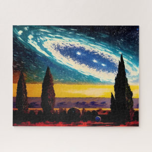 Fantasy Blue Galaxy Over Yellow Sky Painting Jigsaw Puzzle