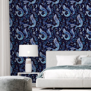 Fantasy Blue Mermaid Pattern Removable Wallpaper