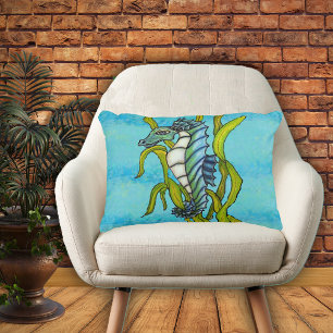 Fantasy Blue Sea Dragon Seahorse Seaweed Decorative Cushion