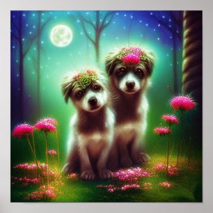 Fantasy bohemian puppies poster