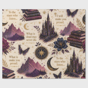 Fantasy Bookish Celestial Wrapping Paper Roll