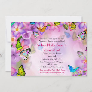 Fantasy Butterflies Flowers Sweet 16 Invitation