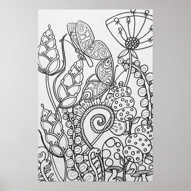 Fantasy butterfly, flower Colouring poster 16" x24 (Front)