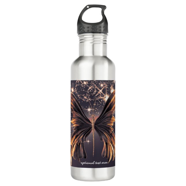 Fantasy Butterfly Gold Sparkle Elegant Glam 710 Ml Water Bottle (Front)