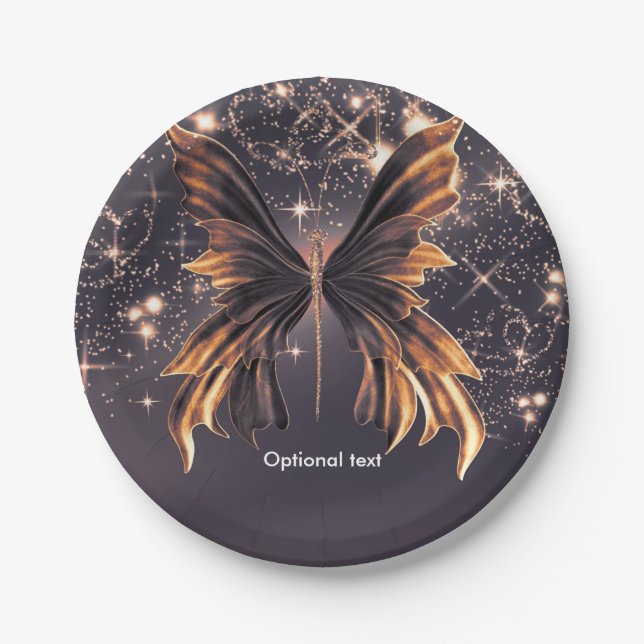 Fantasy Butterfly Gold Sparkle Paper Plate (Front)