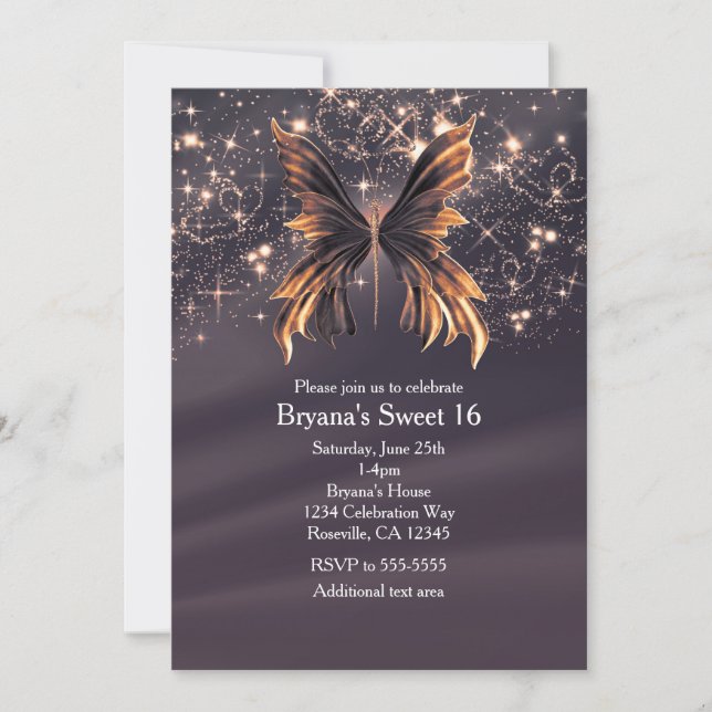 Fantasy Butterfly Gold Sparkle Party Invitation (Front)