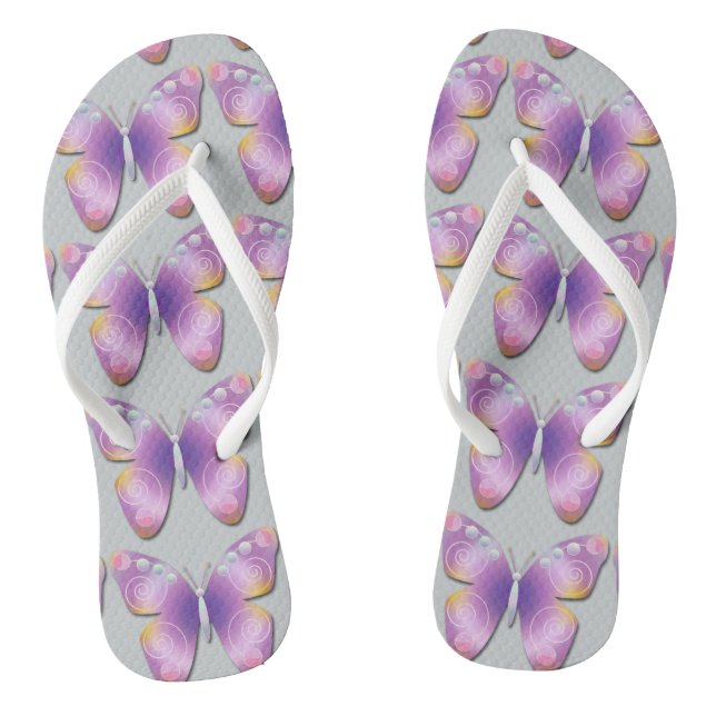 Fantasy Butterfly on Light Grey Flip Flops (Footbed)