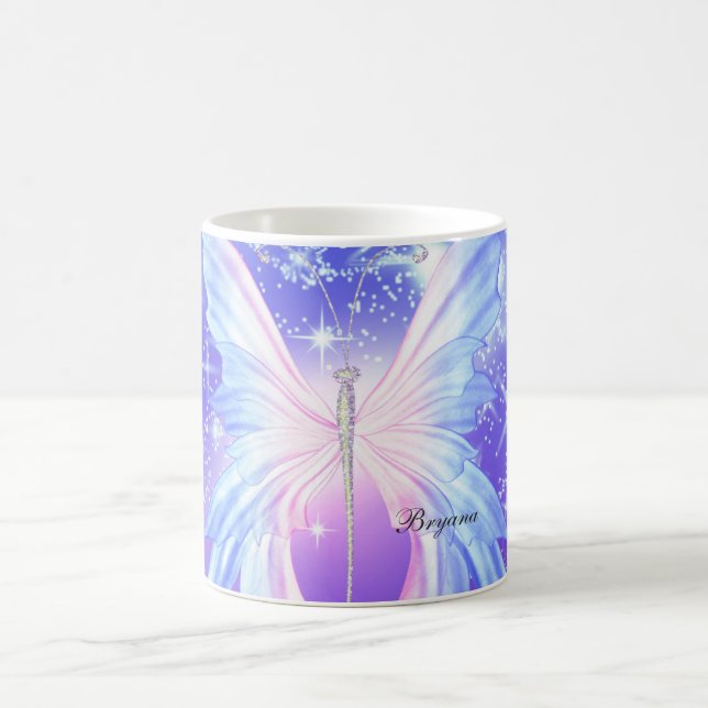 Fantasy Butterfly Pink & Purple Sparkle Coffee Mug (Center)