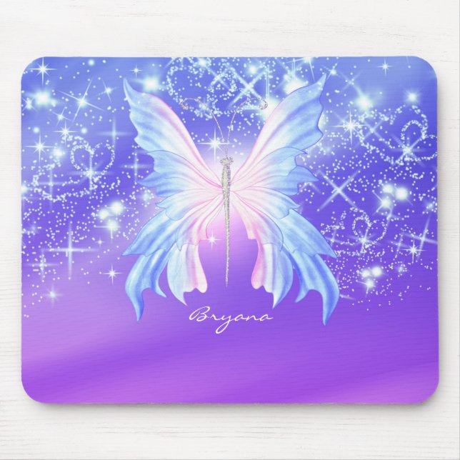 Fantasy Butterfly Pink & Purple Sparkle Mouse Pad (Front)