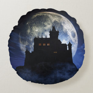 Fantasy castle during night round cushion