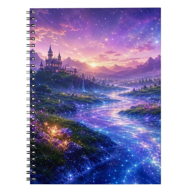 Fantasy Castle Glowing River Spiral Notebook (Front)
