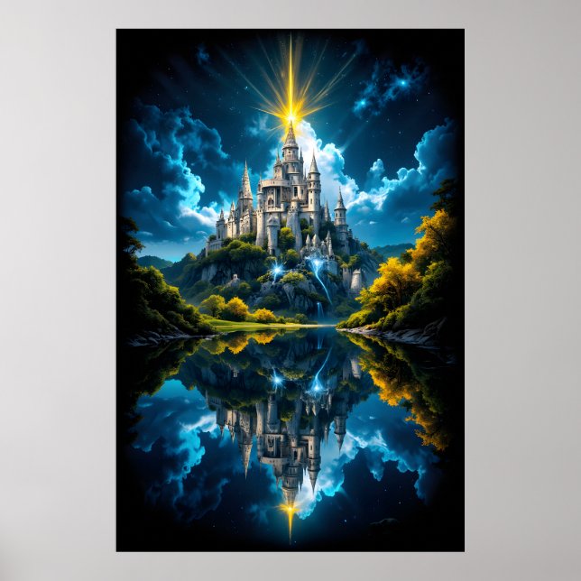 Fantasy Castle Reflecting in Lake with Magical  Poster (Front)