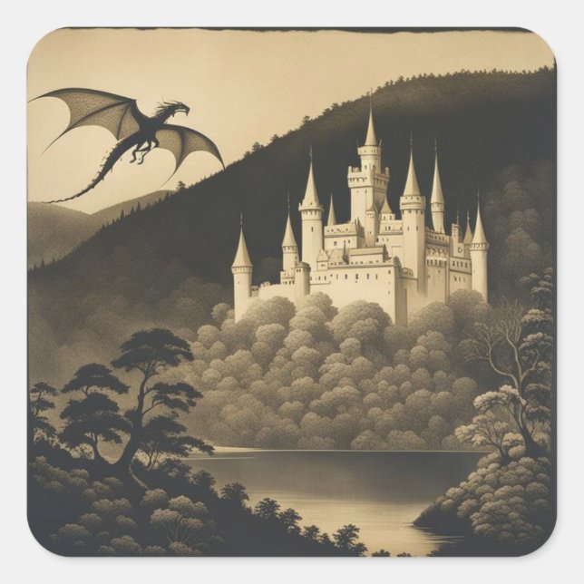 Fantasy Castle Square Sticker (Front)