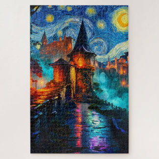Fantasy Castle Starry Night Magical Painting Jigsaw Puzzle