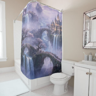 Fantasy Castle Surreal Landscape Lavender Blue Shower Curtain