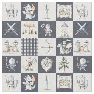 Fantasy castle with dragons and knights baby boy  fabric