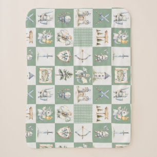 Fantasy castle with dragons and knights baby boy sherpa blanket