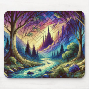 Fantasy Castle with Enchanted Forest and River Mouse Pad