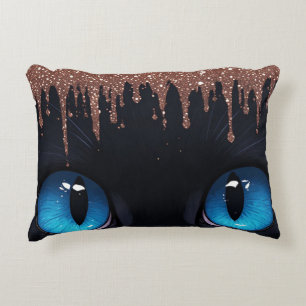 Fantasy Cat Blue Eyes With Rose Gold Dripping Decorative Cushion
