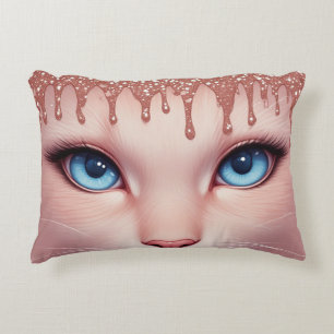 Fantasy Cat Blue Eyes With Rose Gold Dripping Decorative Cushion