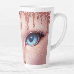 Fantasy Cat Blue Eyes With Rose Gold Dripping Latte Mug