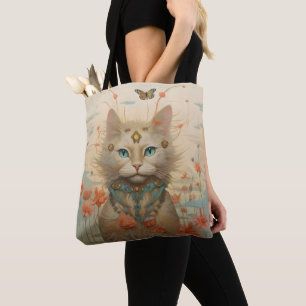 Fantasy Cat Flowers Tote Bag