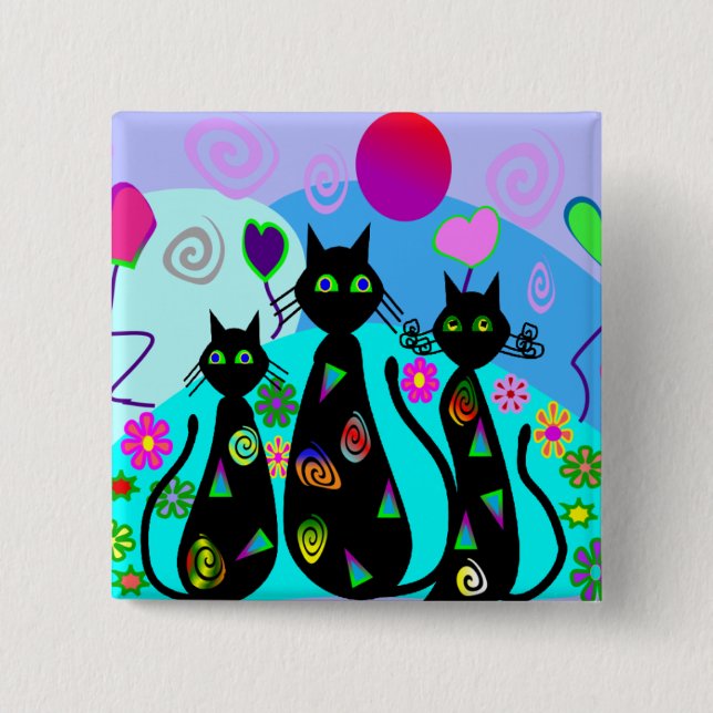"Fantasy Cats of Summer" 15 Cm Square Badge (Front)