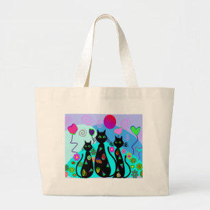 "Fantasy Cats of Summer" Large Tote Bag