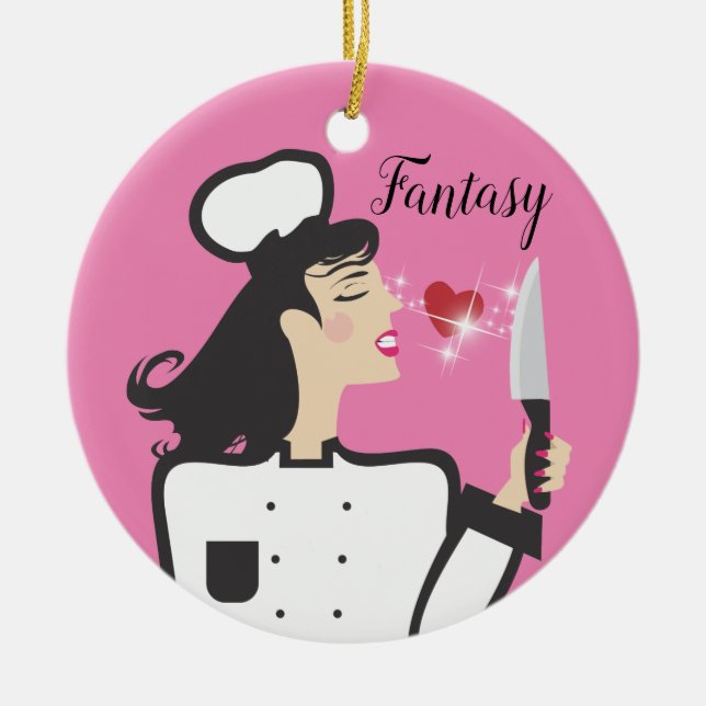 Fantasy chef vs reality cook culinary Christmas Ce Ceramic Tree Decoration (Front)
