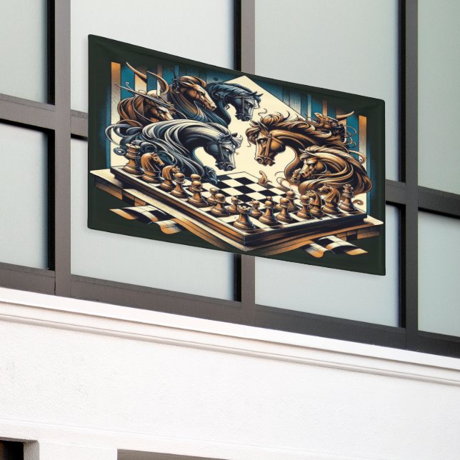 Fantasy Chess Banner Knight Strategy Wall Art (Outside Building)