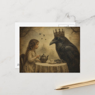 Fantasy Child a Royal Raven Tea Party Retro Style Postcard