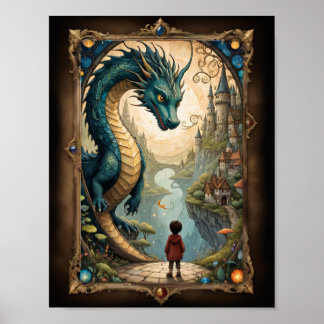 Fantasy child and dragon poster