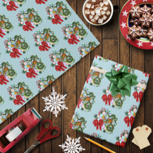 Fantasy Chinese Dragon Christmas Wreath Fantasy Wrapping Paper