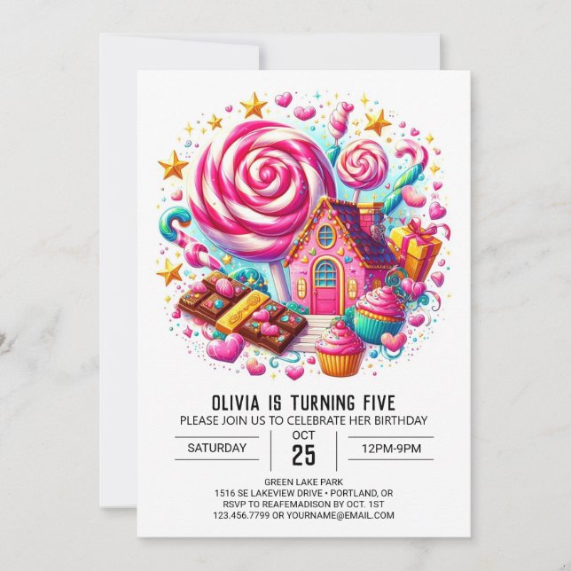 Fantasy Chocolate Candyland Digital Birthday Invitation (Front)
