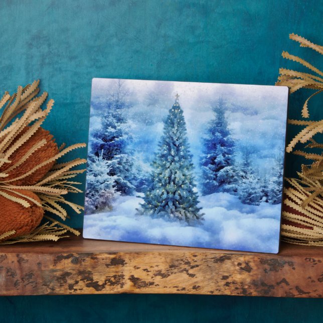 Fantasy Christmas Tree in the Snow and Clouds Plaque (Side)