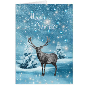Fantasy Christmas Winter Sparkle Deer Elk Card