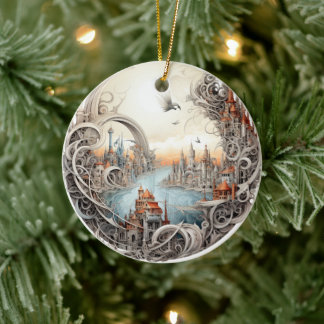 Fantasy City Stained Glass Ceramic Tree Decoration