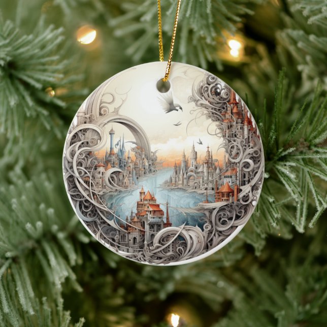 Fantasy City Stained Glass Ceramic Tree Decoration (Tree)