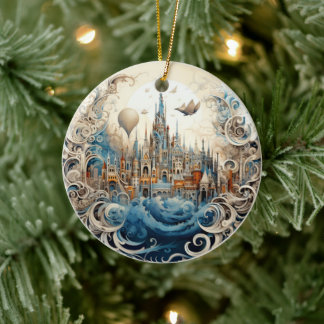 Fantasy City Stained Glass Ceramic Tree Decoration