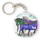 Fantasy colored horses in flowers graphic design