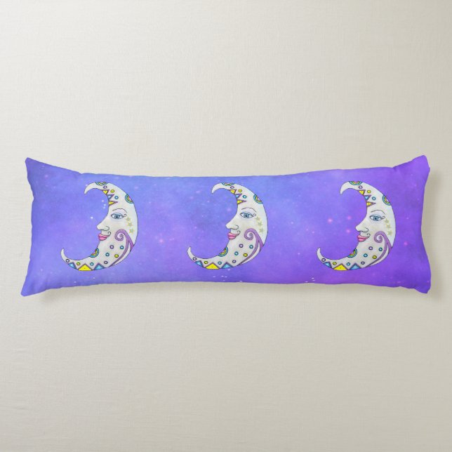 Fantasy Colourful Moon With Pretty Faces Purple Sk Body Cushion (Front)