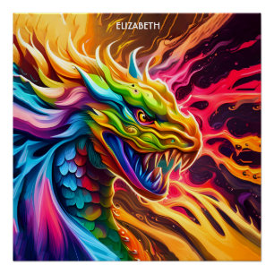 Fantasy Colourful Myth Vivid Dragon. Poster
