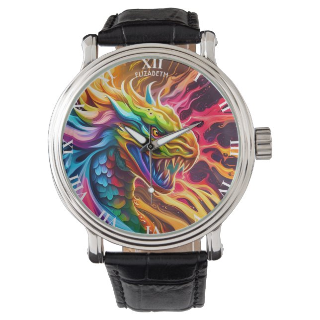 Fantasy Colourful Myth Vivid Dragon. Watch (Front)