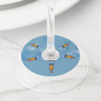 Fantasy Colourful Owls on Blue Circles Dashes